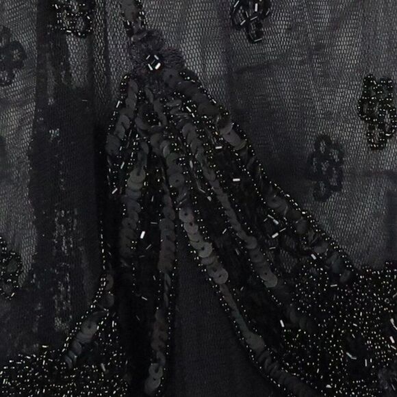 STERLING STYLES VINTAGE BLACK SLEEVELESS SHEER BEADED OVERLAY SHIFT DRESS SIZE L - Picture 7 of 9